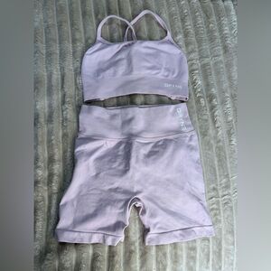 DFYNE Dynamic Backless Sports Bra + 4.5” Shorts, XS, “Light Rose Pink”